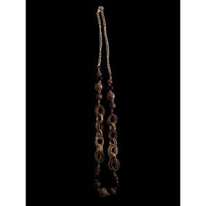 Beautiful Bold Gold and Brown Glass and Beaded Necklace